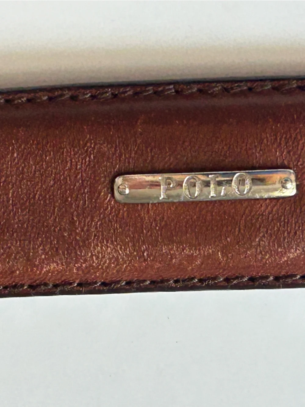 Polo Ralph Lauren Brown Leather Belt Metal Logo Plaque Men Style 2113620 Size 42